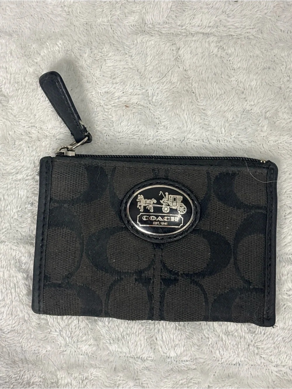 Coach Black Signature C Logo Zip Coin Purse Wallet Wristlet Pouch